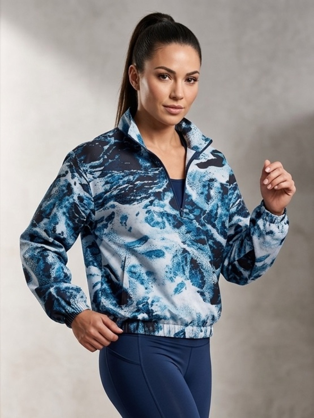 Melody Ehsani Ocean Wave Print Pullover Windbreaker Jacket Half Zip Unisex
